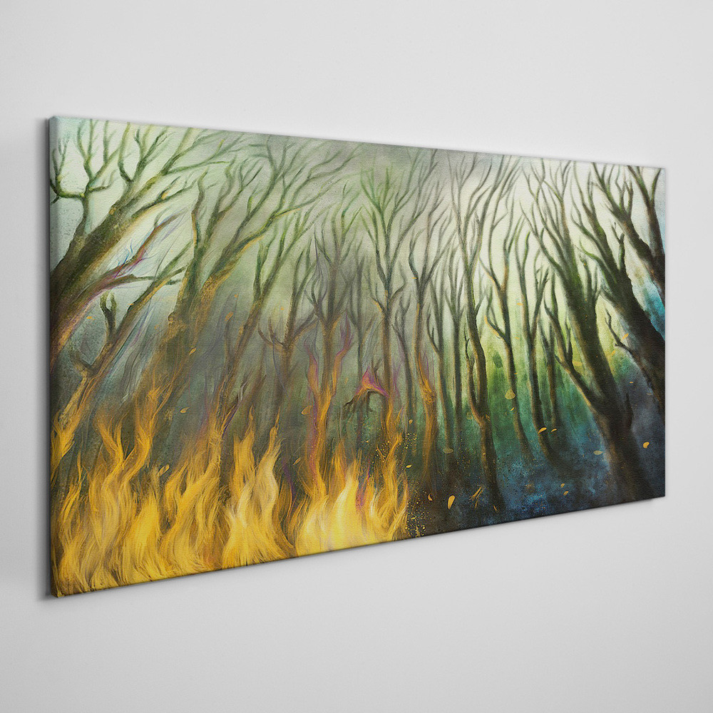 PL Coloray Obraz na Płótnie Malarstwo las drzewa ogień 100x50cm