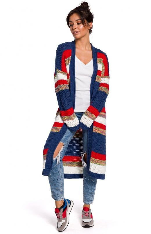 SukienkiShop Kolorowy długi sweter kardigan narzutka z modnym splotem - SukienkiShop