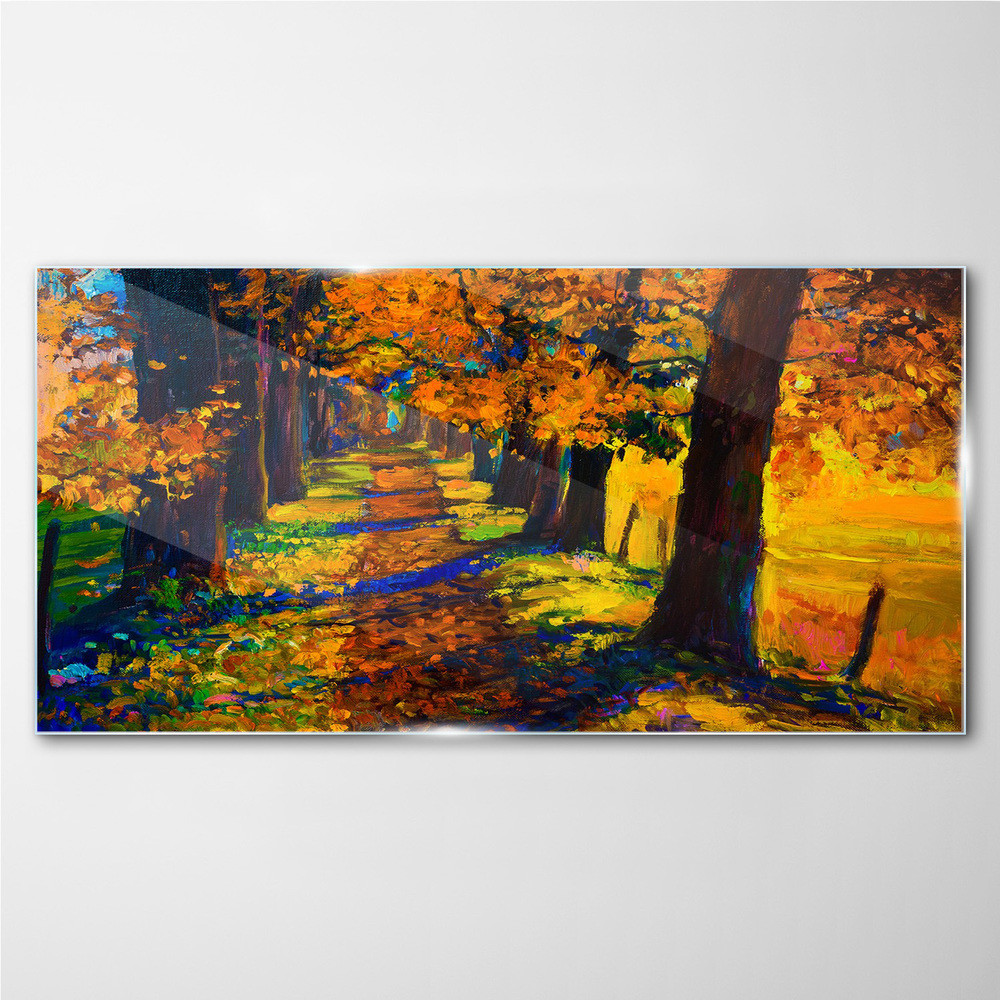 PL Coloray Obraz na Szkle ścieżka drzewa liście jesień 100x50cm