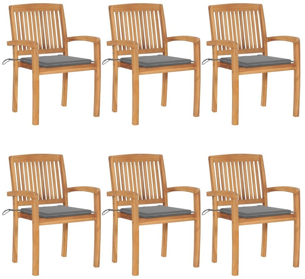 vidaXL Sztaplowane krzesła ogrodowe z poduszkami, 6 szt., tekowe! 3073226