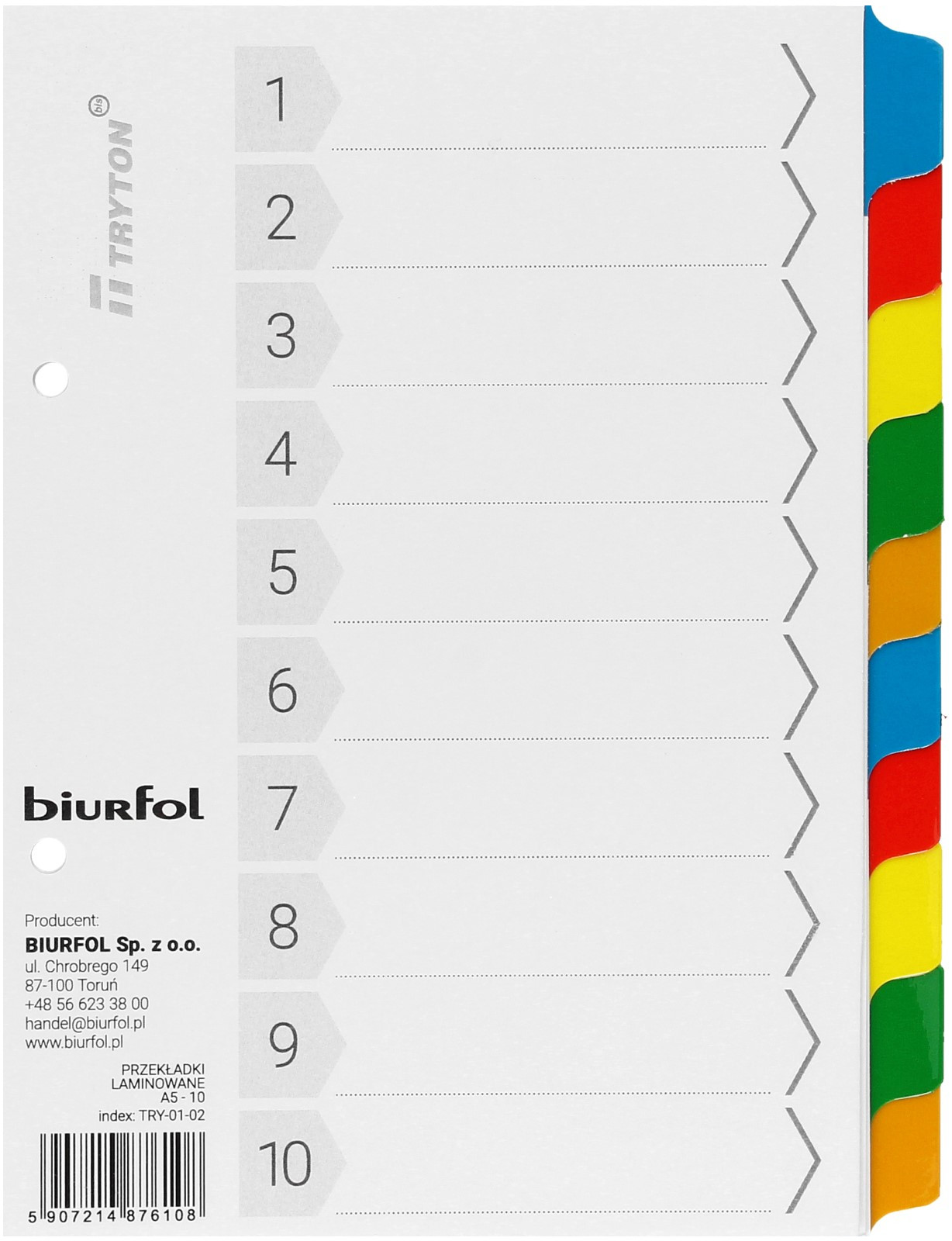 BIURFOL Przekładki kartonowe A5 10k kolorowe Biurfol