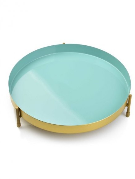 Mondex MONDEX ANISHA METALOWA OKRĄGŁA PODSTAWKA POD ŚWIECE 25 X 5,5 CM MIĘTOWY ZŁOTY HTOA9544 1