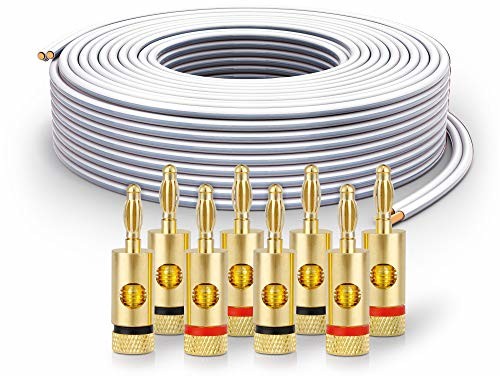 PureLink SP061-030 kabel do głośników 2x2,5mm (99,9% OFC pełna miedź 0,20mm litze) HiFi, 30m, biały, zestaw zawiera 8 wtyczek bananowych SE-SP061-030-SET8