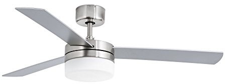 Faro Barcelona Wentylator  z lampą panay (ujednoznacznienie) 33608, 40 W, korpus ze stali nierdzewnej, dyfuzor z błyszczącego szkła, liście z drewna 33608