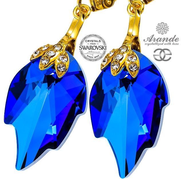 Swarovski SPECIAL kolczyki BLUE LEAF GOLD ZŁOTE SREBRO