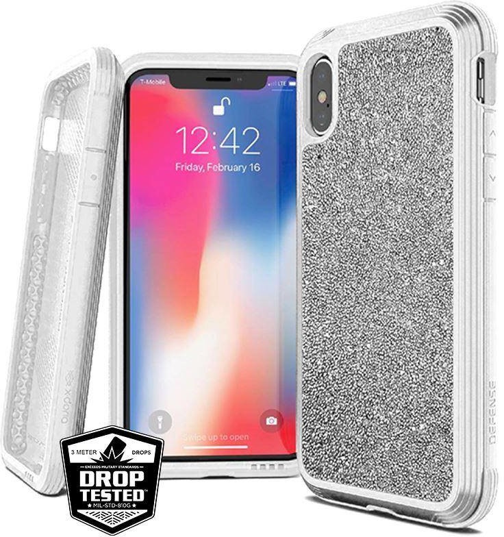 X-Doria Defense Lux - Etui aluminiowe iPhone Xs Max (Drop test 3m) (White Glitter) b2btrade-12016-0