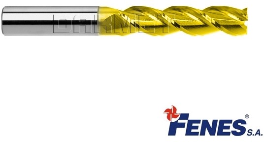 FENES Frez 3-ostrzowy trzpieniowy, długi do metali lekkich z chwytem walcowym DIN844-A L-M-W, HSS-E TiN Golden Line - 4MM - FEN_0641-516-115-540
