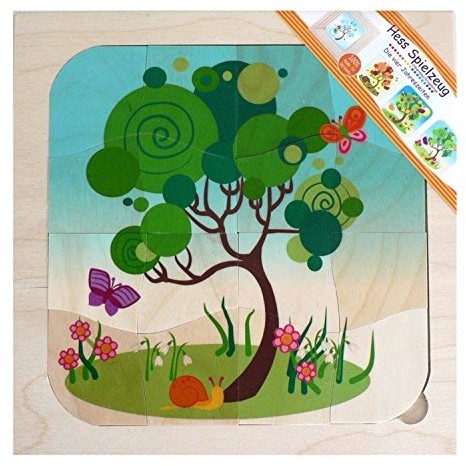 Hess lakierowania drewnianych zabawek 14844 warstwy puzzle pór roku z drewna, 40 części, ok. 24 x 24 cm
