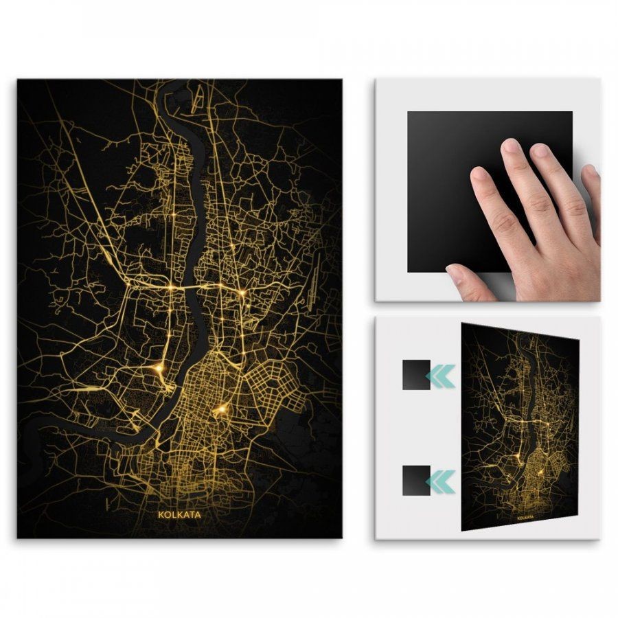 Pix4home Plakat metalowy Mapa City Lights Kolkata L POS-L-03496
