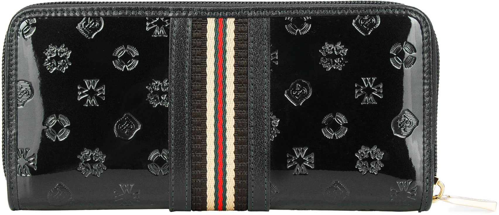 Wittchen Damski portfel z lakierowanej skóry z monogramem i tasiemką na suwak 34-1-393-11