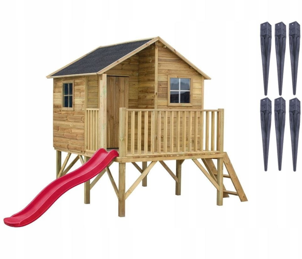 4iQ Drewniany Domek Dla Dzieci Jerzyk + Ślizg i Kotwy