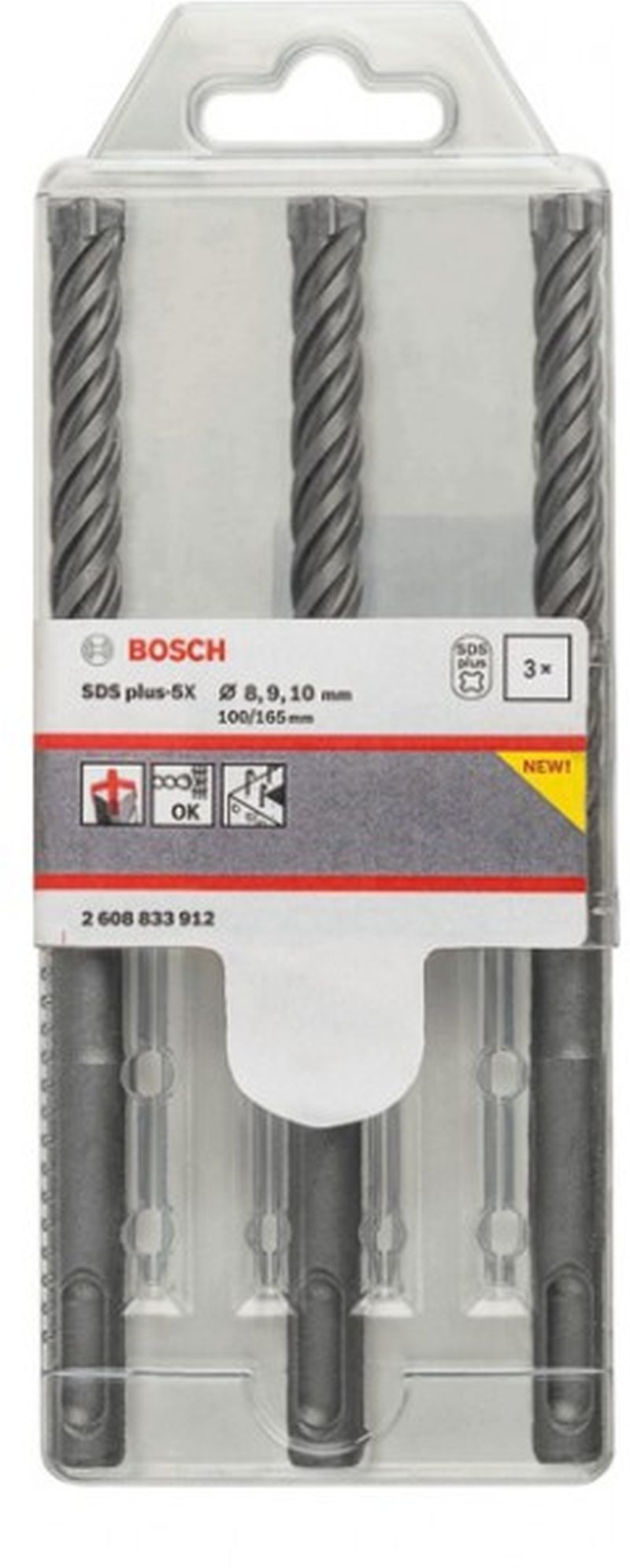 Bosch 3-częściowy zestaw wierteł do młotów SDS-plus-5X 2608833912
