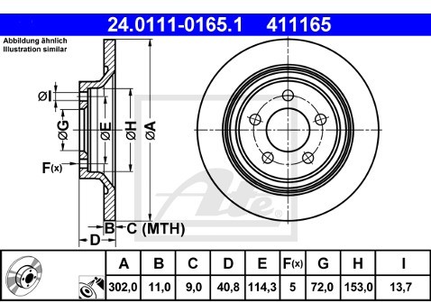 ATE TARCZA HAM 24.0111-0165.1 MAZDA 5 1.8, 2.0, 2.0CD 05-  24.0111-0165.1