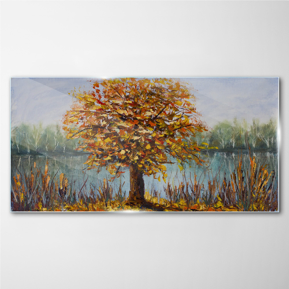 PL Coloray Obraz na Szkle Jezioro Drzewa Jesień Liście 140x70cm