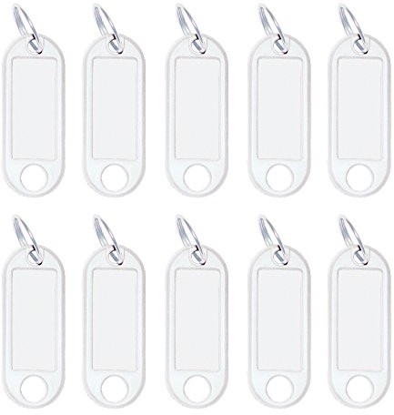 Wedo 262101800 breloczek na klucze z tworzywa sztucznego (z pierścieniem, wymienne etykiety) 10 sztuk, białe 262 101800