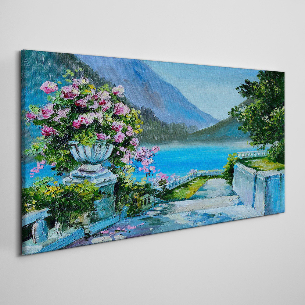 PL Coloray Obraz Canvas jezioro góry kwiaty 120x60cm