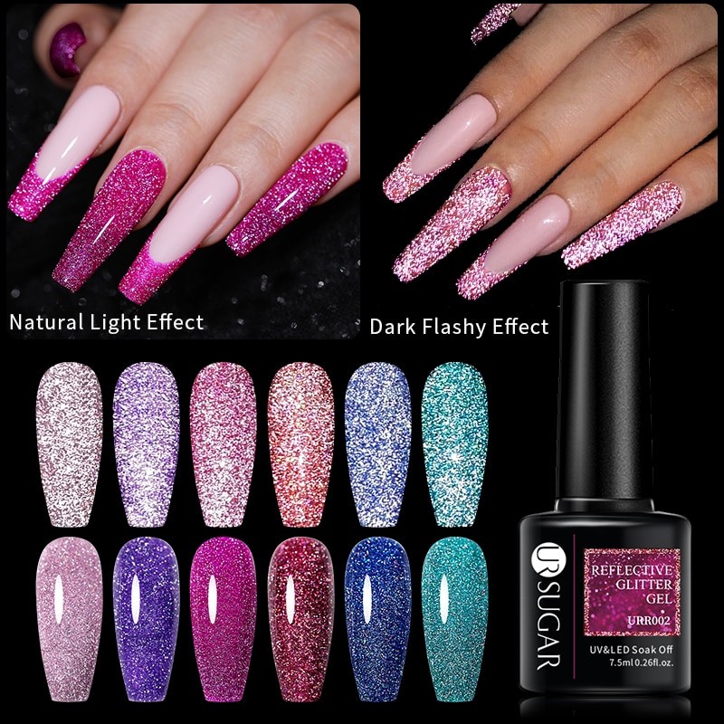 UR SUGAR 7.5ml odblaskowy brokatowy lakier do paznokci zimowy kolor błyszczące cekiny Soak Off UV