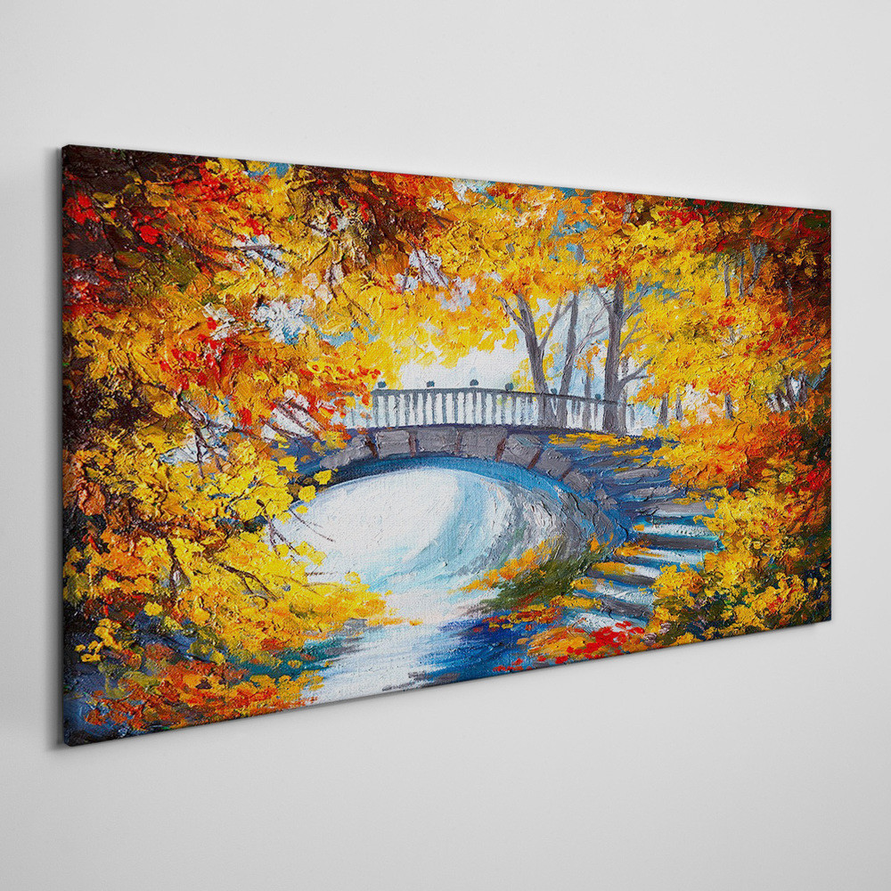 PL Coloray Obraz na Płótnie drzewa liście most rzeka 120x60cm