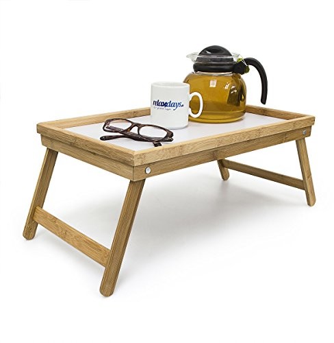 Relaxdays taca na łóżko z bambusa, składany, taca do serwowania taca na śniadanie w łóżku z zamykanym nóg jako stołu i stolik do sofy stolik pomocniczy z taca wykonana z tworzywa sztucznego, naturalny 10013869