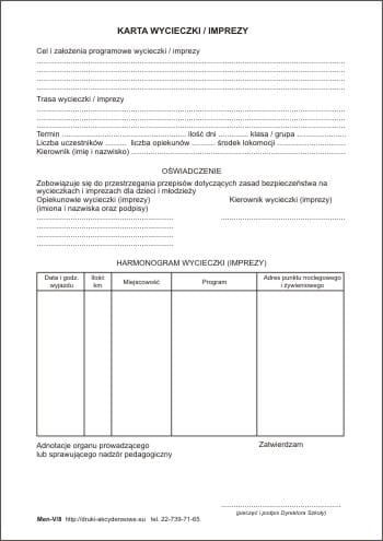 Firma krajewski Karta wycieczki / imprezy [Men-V/8] Men-V/8