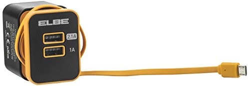 ELBE CARG-2000-N  ładowarka USB lampa ścienna, 2 gniazda USB, kabel microUSB łącznie z, czarny i pomarańczowy CARG-2000-N