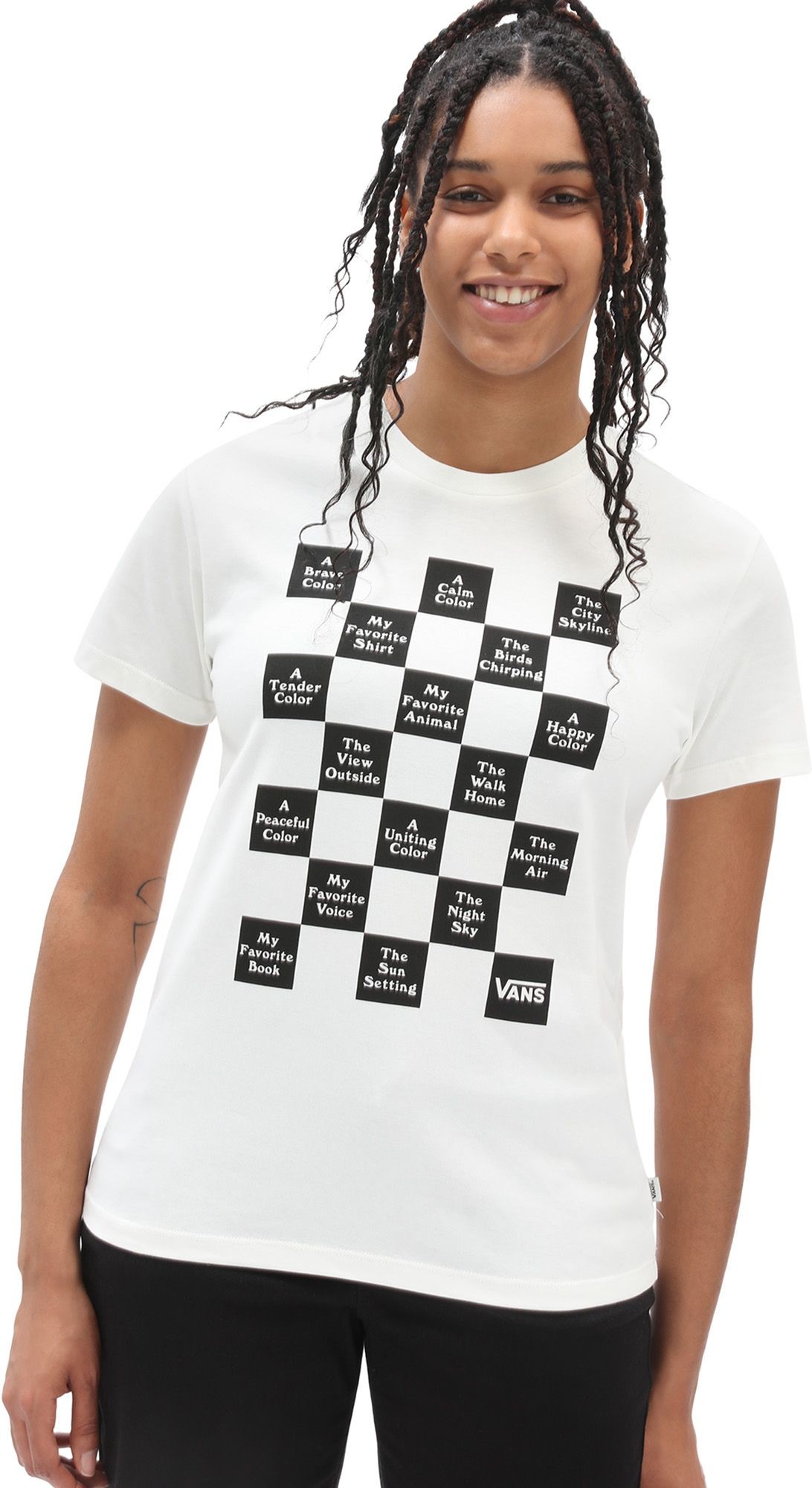 Vans t-shirt damski CHECKERBOARD 21 TEE Marshmallow