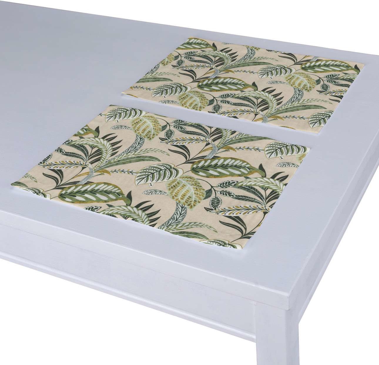 Dekoria pl pl Podkładka 2 sztuki oliwkowo-zielone liście na lnianym tle 40 x 30 cm Tropical Island 403-142-96