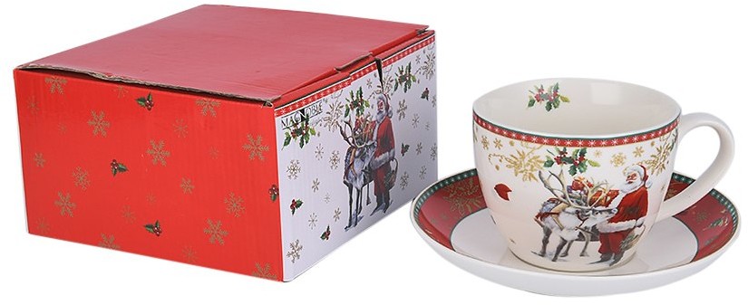 Marco Polo SJ Filiżanka Do Kawy I Herbaty Porcelanowa Ze Spodkiem Magic Christmas Cup Biała 400 Ml