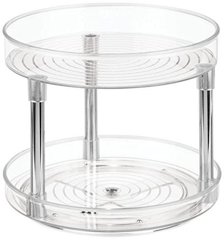 InterDesign Obrotowy talerz obrotowy talerz 56600eu Linus 2-Tier firmy  Spice organizer do kuchni  22, 9 cm, przezroczysty/chrom, plastik, Clear/Chrome, 23.2 x 0.254 x 19.8 cm 56600