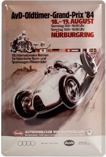 Nostalgic-Art 20286 Audi AVD Oldtimer Grand Prix tabliczka blaszana, 20 x 30 cm 20286