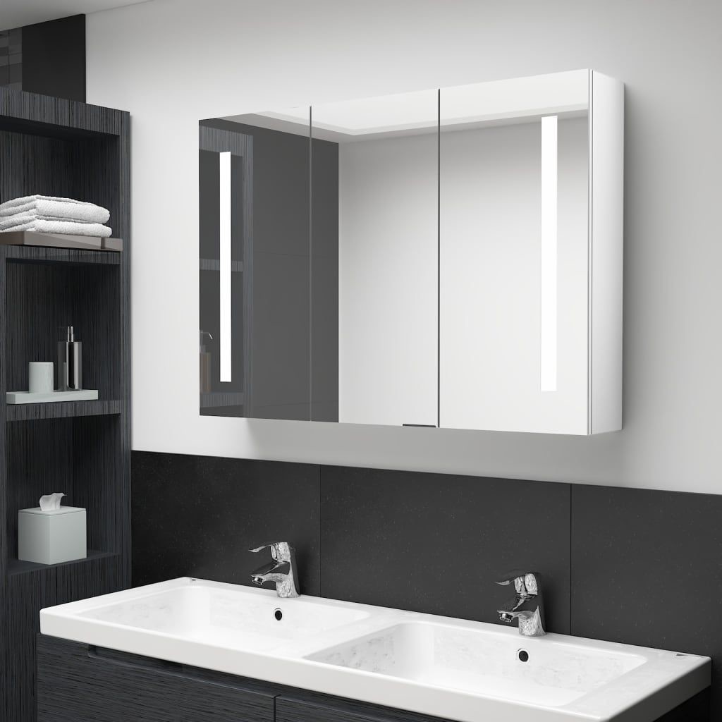 vidaXL Szafka łazienkowa z lustrem i LED 89x14x62 cm lśniąca biel 326531