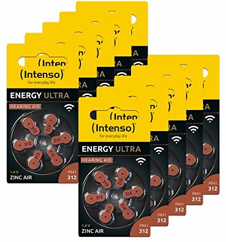 Intenso Intenso 60x Energy Ultra baterie do aparatów słuchowych PR41 brązowy- typ 312, 10x 6 blistrów, brązowy (typ 312), 10x 6-pak, 7504436MP 7504436MP