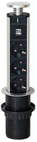 Emuca emuca opuszczane listwa zasilająca z trzema otworami gniazd, maksymalnie 3500 W-16 A i dwoma stacji do ładowania przez USB 5 V DC, 1 sztuki, 5070125