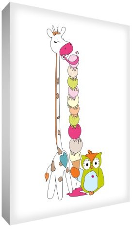 Little Helper girice1216  12 G Feel Good Art Dekoracja ścienna z mocnego płótna w nowoczesnym ilustracyjnym stylu  żyrafa i pana męska sowa jedzenie na ścianę Czy lodu  20 x 30 cm Multicoloured