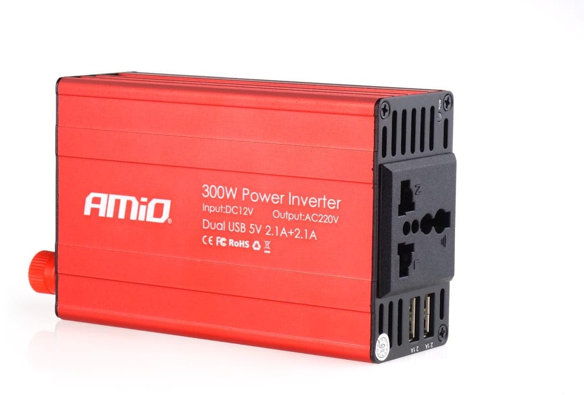 AMiO Przetwornica napięcia 12v/230v 300w/600w 2xusb pi03 AMI-02470