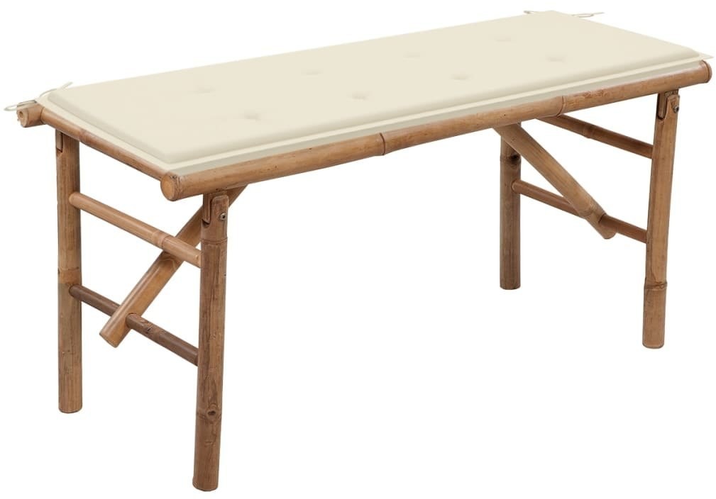 vidaXL Składana ławka ogrodowa z poduszką, 118 cm, bambusowa 3063851