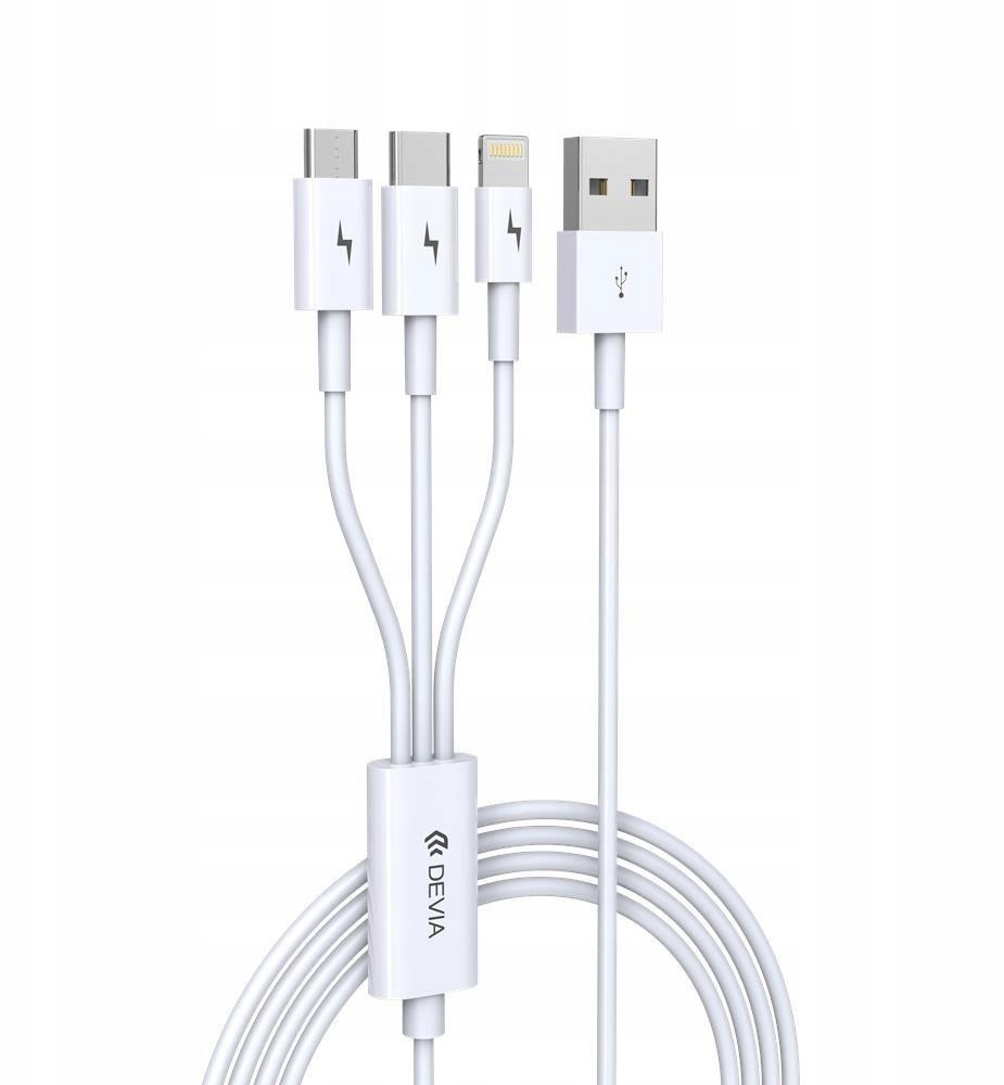 Devia Kabel Smart 3w1 8pin/typ-C/micro biały