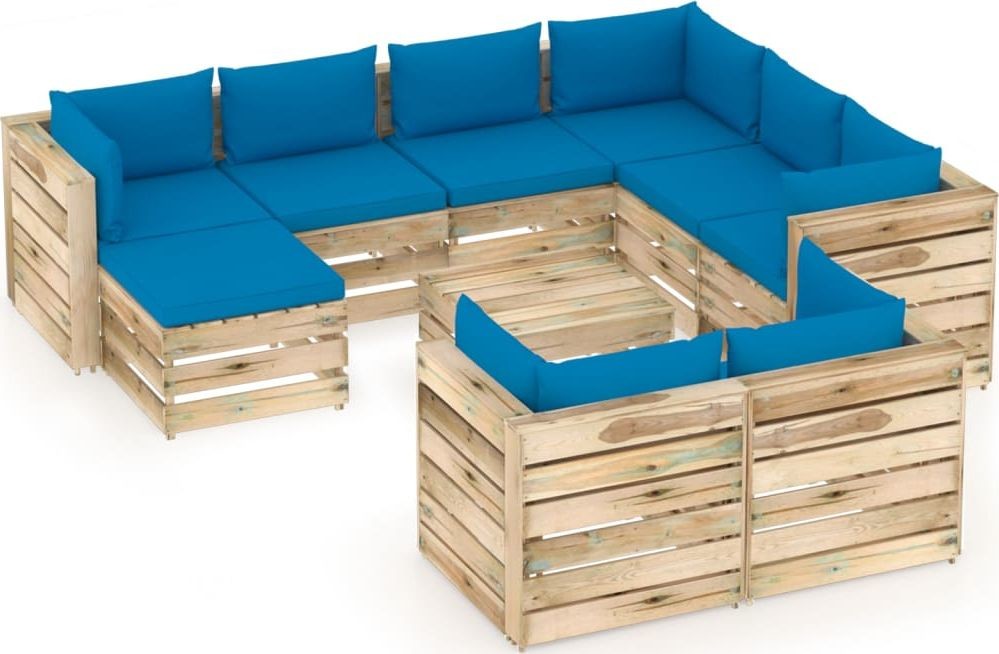 vidaXL 10-cz zestaw wypoczynkowy do ogrodu z poduszkami drewniany 3074799