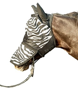 HKM 52691291.0650 maska chroniąca przed muchami z ochroną nosa, zebra biały/czarny wzór - rozmiar pełny koń 5269-1291-0650