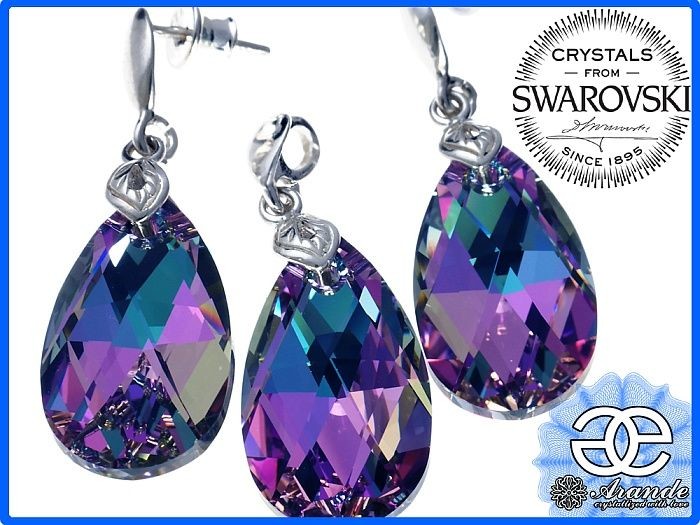 Arande KOMPLET+ŁAŃCUSZEK Swarovski VITRAIL LIGHT SREBRO 700332