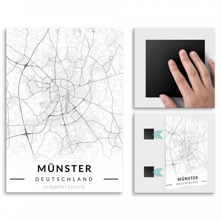 Pix4home Plakat metalowy Mapa B&W Münster M POS-M-03276