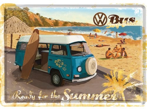 Art Nostalgic 10172 Volkswagen VW Bulli, Ready for the Summer, pocztówka blaszana, 10 x 14 cm