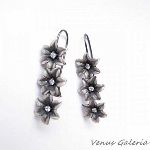 Kolczyki srebrne - Niezapominajki trzy II 337