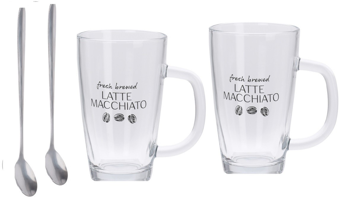 Komplet kubków szklanych z łyżeczką na Latté Macchiato, 300 ml