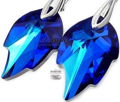 Swarovski Jedyne! Piękne Kolczyki Blue Leaf Srebro