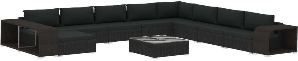 vidaXL 11-cz. zestaw mebli do ogrodu, z poduszkami, rattan PE, czarny