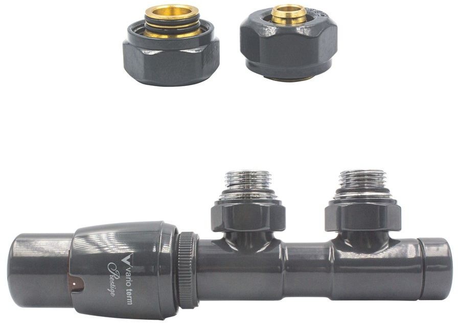 Varioterm Zawór termostatyczny TWINS ze złączką PEX/CU - grafit błyszczący alu-pex - PEX 16 mm lewa TSGS0207CFK/L(Pex)