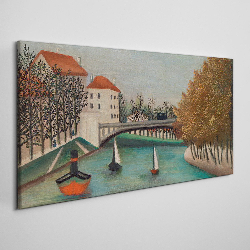 PL Coloray Obraz na Płótnie miasto łodzie drzewa 100x50cm