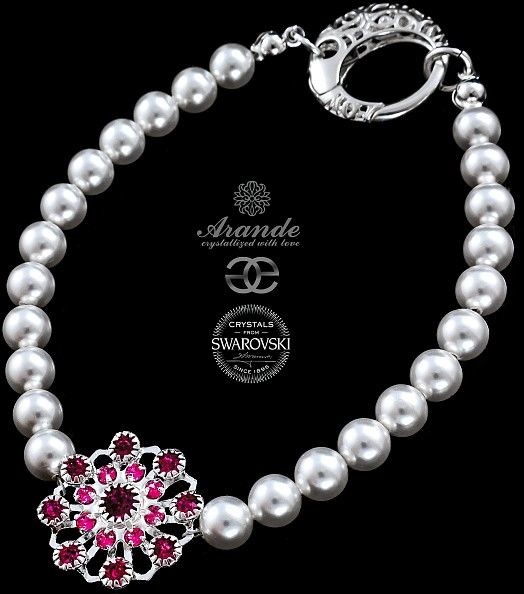 Swarovski Arande PERŁY piękna bransoletka FUCHSIA FLOW SREBRO 700446