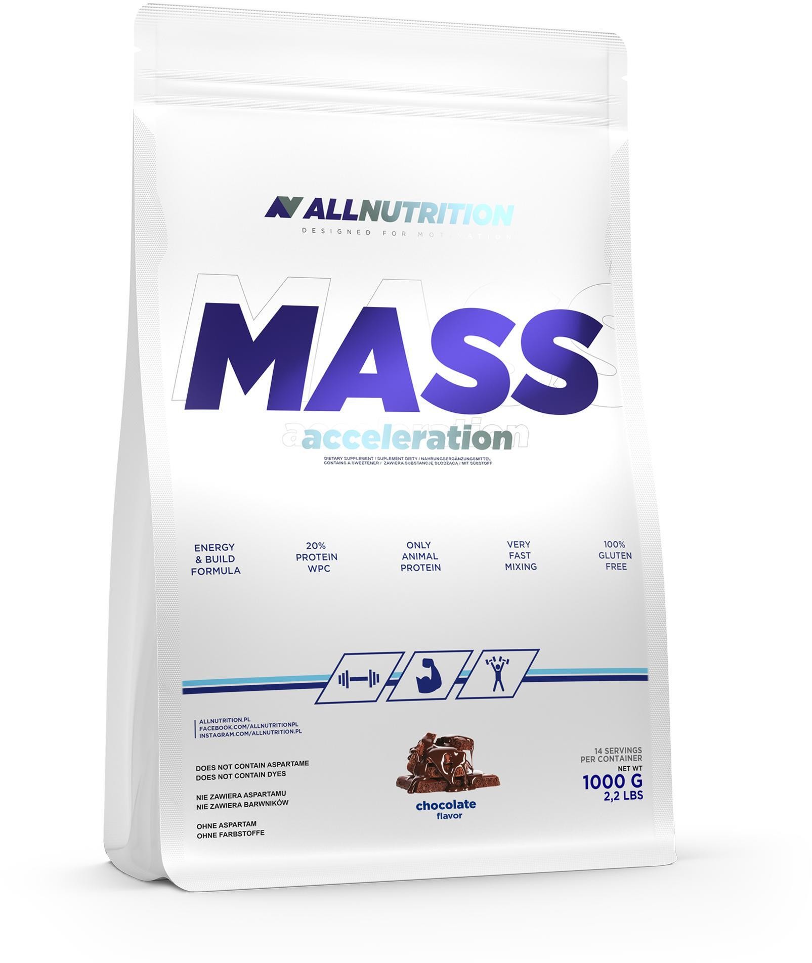 ALLNUTRITION Odżywka węglowodanowo-białkowa MASS ACCELERATION 1000g CHOCOLATE 5902837700601